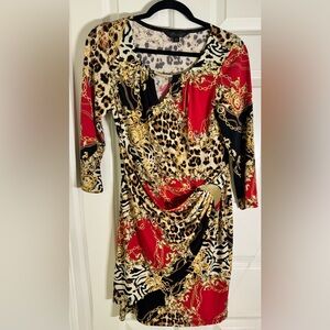 Thalia Sodi Animal Print Baroque Chain Ruched Dress Size M